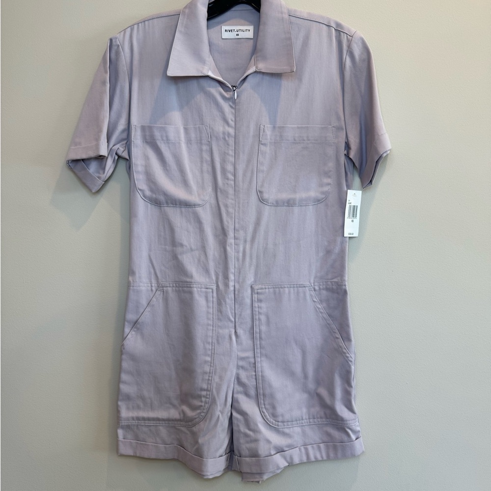 NWT Rivet Utility Cotton-Twill Lilac Jumpsuit, Women's Size XS